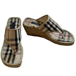 Burberry Shlamia Nova Check Thong Wedge Sandals